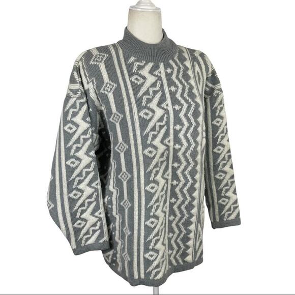 Kitty Hawk Retro Mix Print 80s Pullover Knit Sweater with Shoulder Pads Medium - Picture 2 of 13